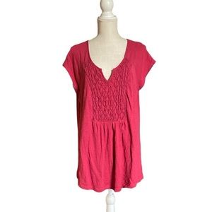 Bob Timberlake Short Sleeve Notch Neck Cranberry Top Textured Stitched Front XL